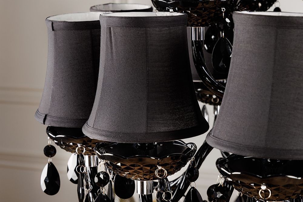 Design Kronleuchter BLACK CRYSTAL XL 80cm schwarz Acryl 15-armig Lüster mit Schirmen