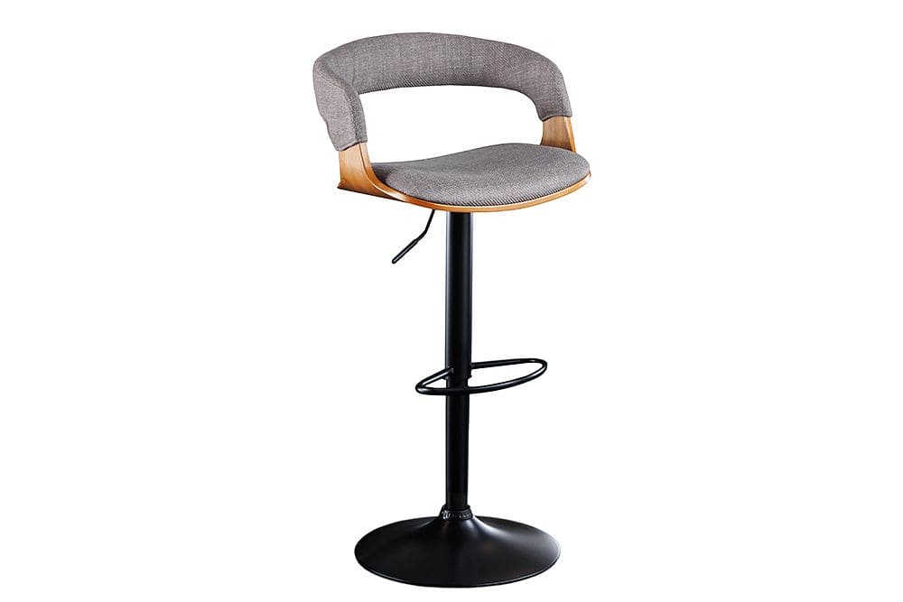Retro Barhocker MANHATTAN grau Strukturstoff Eschenholz drehbar höhenverstellbar