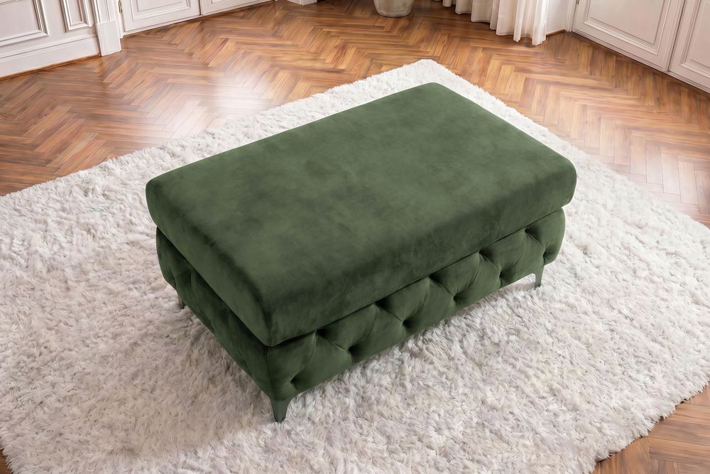 Chesterfield Sitzhocker MODERN BAROCK 95cm grün Samt Fußhocker