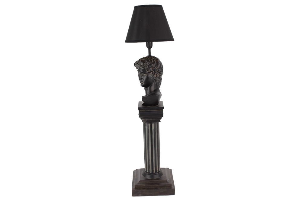 Handgefertigte Tischlampe DAVID 70cm schwarz mit Büste Stoffschirm