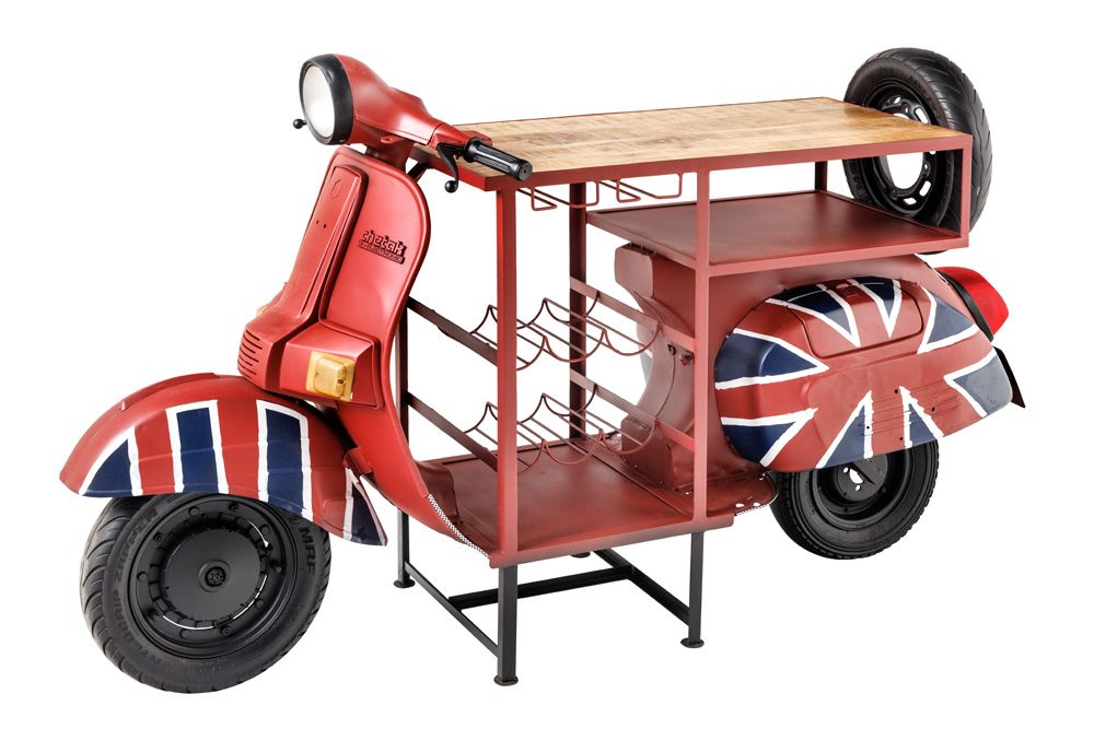 Design Bartisch SCOOTER 180cm rot Mangoholz Handarbeit Upcycling