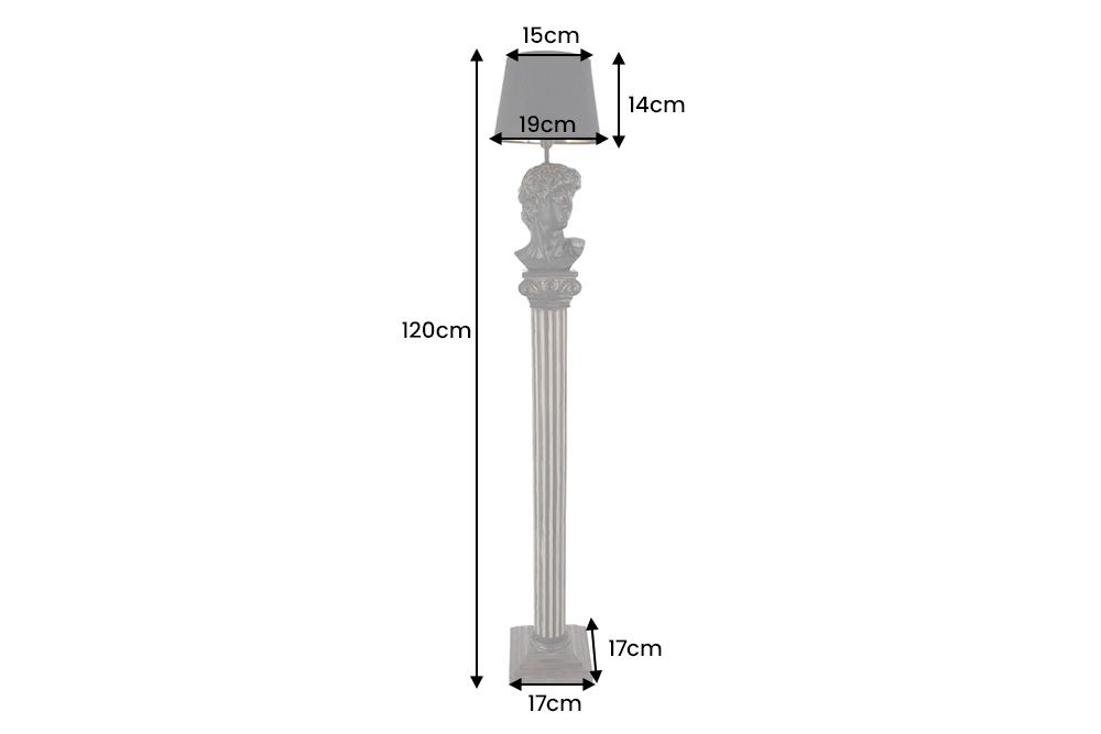 Handgefertigte Stehlampe DAVID 120cm schwarz mit Büste Stoffschirm