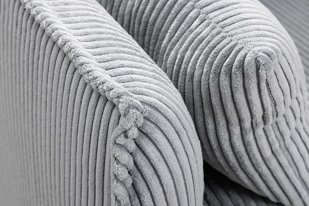 Großes 3-Sitzer Sofa HEAVEN 200cm hellgrau Cord Federkern Hussensofa abnehmbarer Bezug