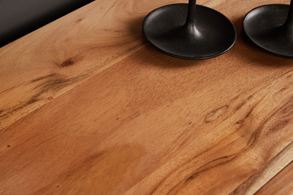Hängendes TV-Lowboard AMAZONAS 160cm natur Akazie Massivholz Baumkante Metall schwarz