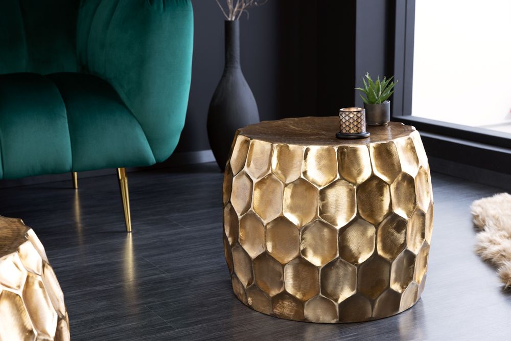 Design Beistelltisch ORGANIC ORIENT 55cm gold Metall Hammerschlag Nachttisch handmade rund