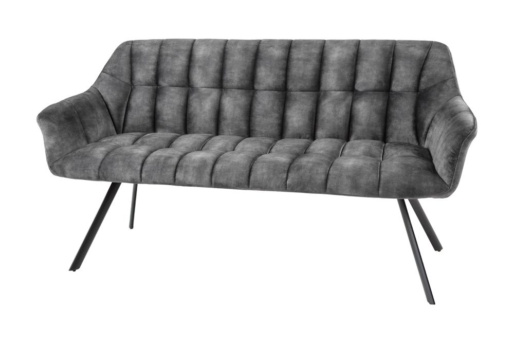 Esszimmer Sitzbank PAPILLON 165cm grau Samt mit Rückenlehne schwarzes Metallgestell