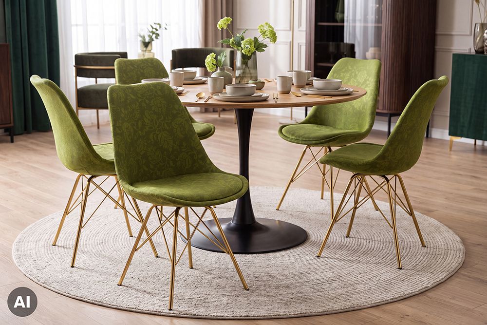 Design Stuhl SCANDINAVIA MEISTERSTÜCK grün Chenille gold Metall