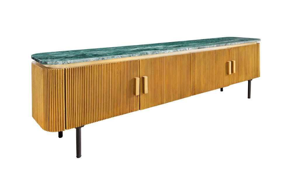 Design TV-Board VENEZIANO 160cm messing grün Marmorplatte Mangoholz Retro