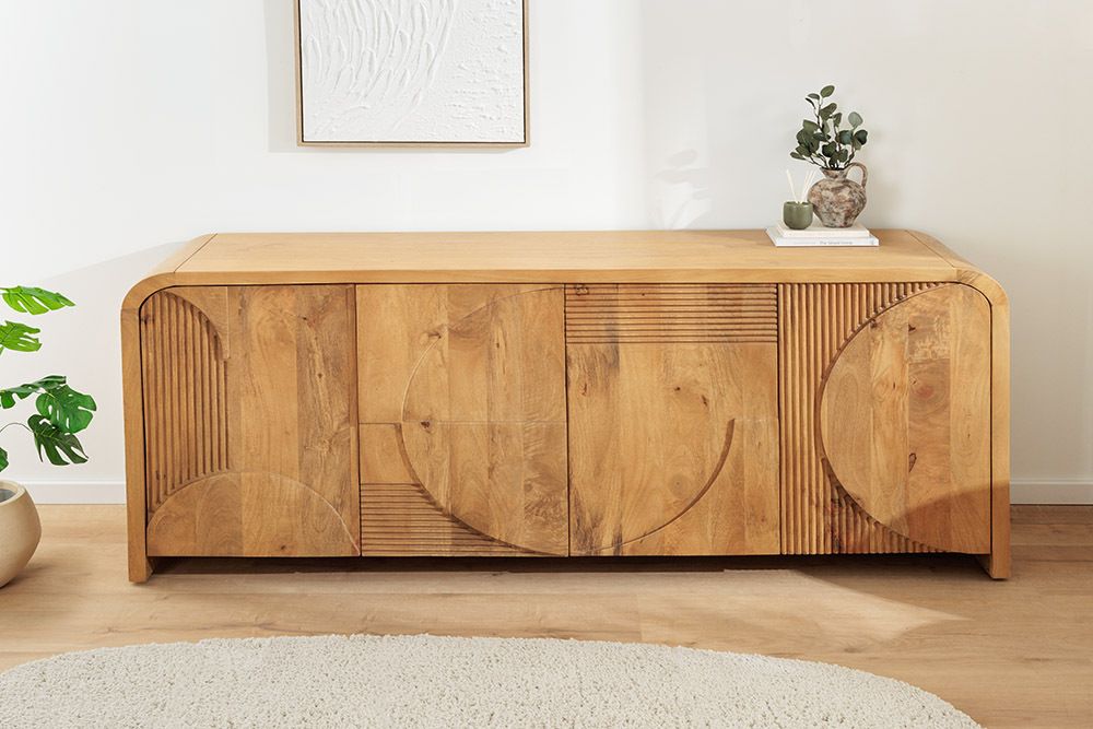 Massives Sideboard ART DECO 170cm cream finish beige Mangoholz abgerundet