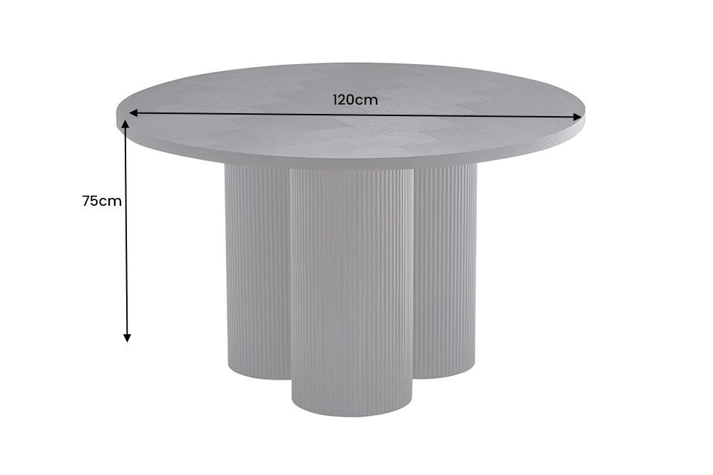 Design Esstisch BABYLON 120cm schwarz Fischgrät Eiche rund mit drei Säulenfüßen