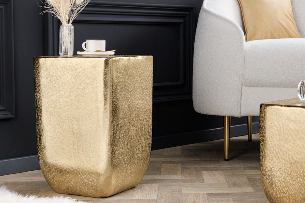 Design Beistelltisch UNIT 45cm gold Hammerschlag handmade Metall Aluminium