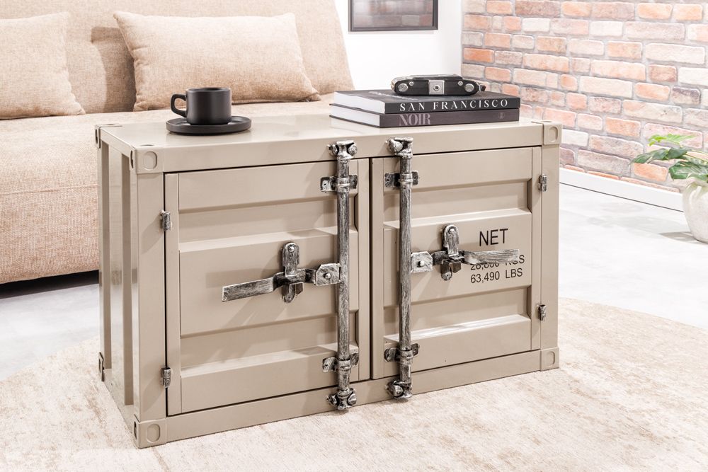 Container-Schrank GLOBETROTTER 80cm greige Metall Couchtisch mit Flügeltüren Kommode