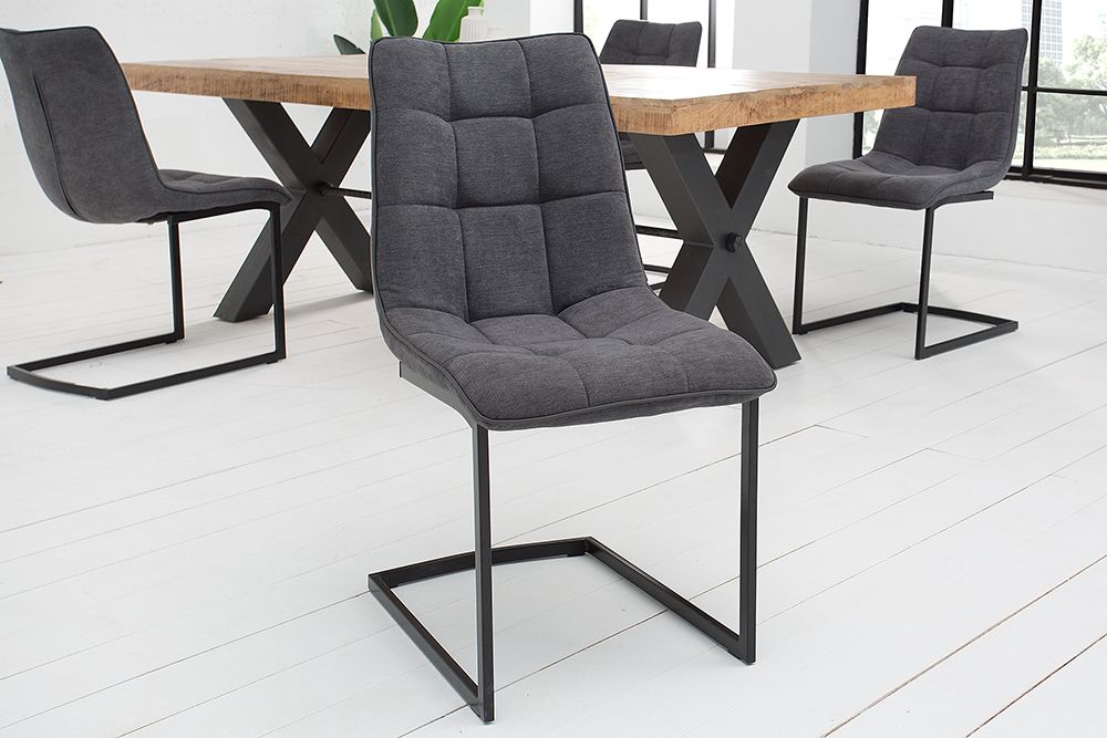 Design Freischwinger Stuhl MIAMI dunkelgrau Metallgestell matt schwarz