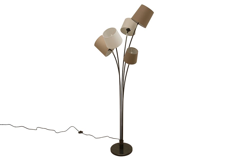 Design Stehlampe LEVELS 176cm weiß beige braun mit 5 Leinenschirmen