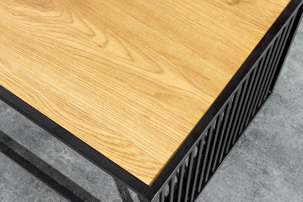 Design Couchtisch ARCHITECTURE 100cm schwarz Wildeiche Rauchglas Metall Holz