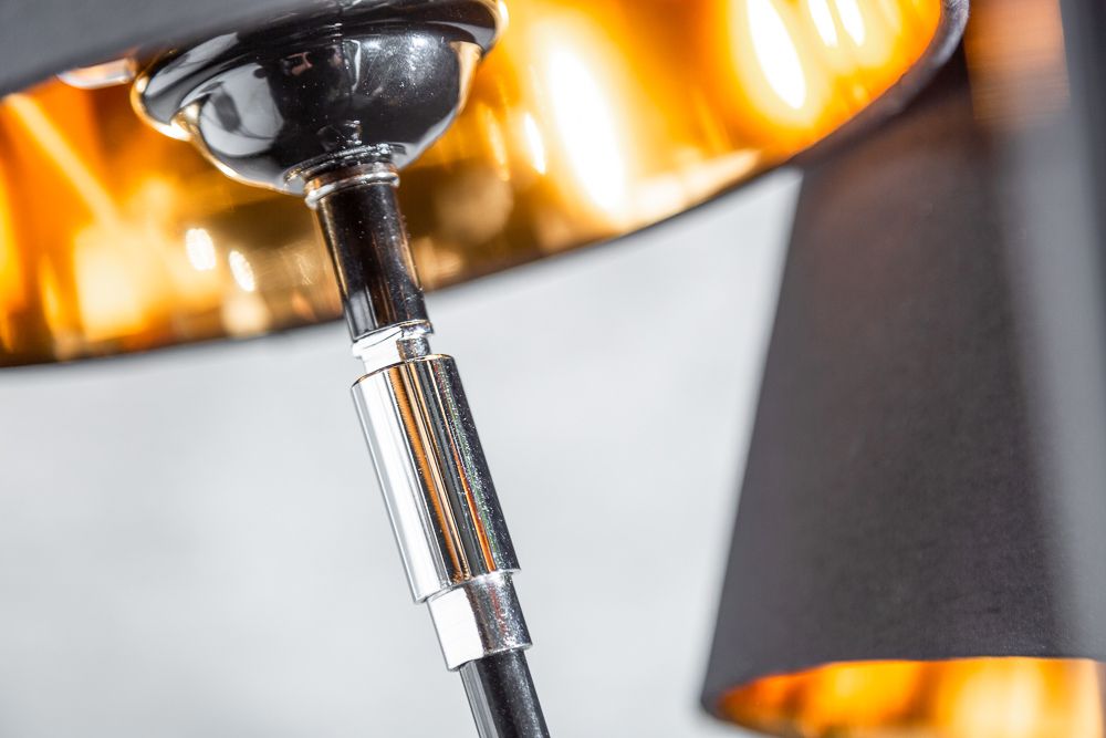 Design Stehlampe LEVELS 176cm mit 5 Leinenschirmen schwarz gold Stehleuchte