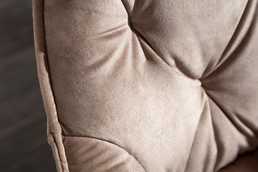 Design Stuhl MILANO champagner beige Samt mit Armlehne gepolstert schwarze Metallbeine