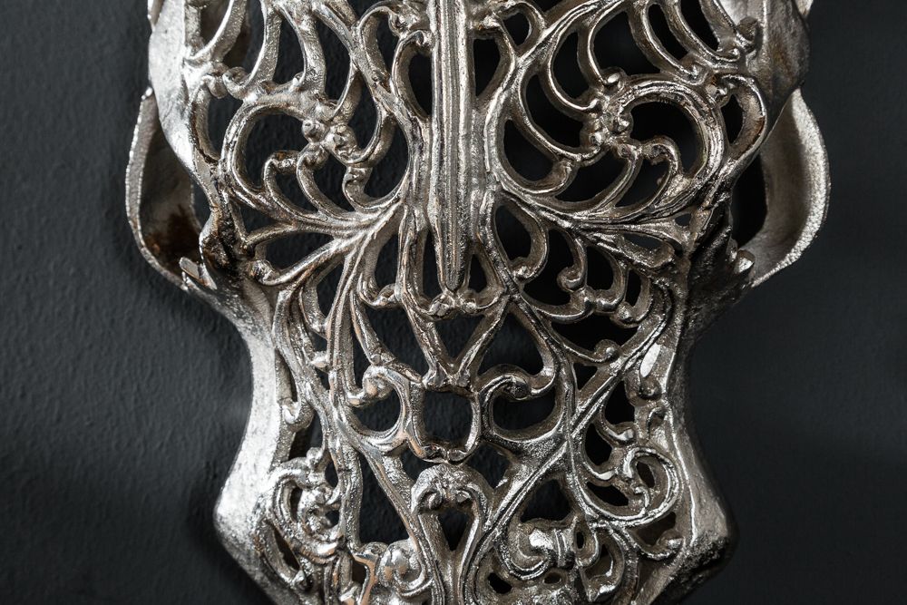 Extravagante Wanddekoration EXOTIC BULL 60cm silber Mangoholz Stierkopf
