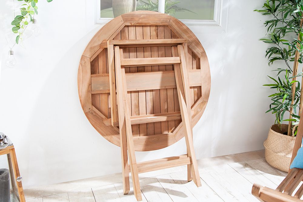 Massiver Gartentisch EMPIRE TEAK 90cm Teakholz rund klappbar Balkontisch Outdoor