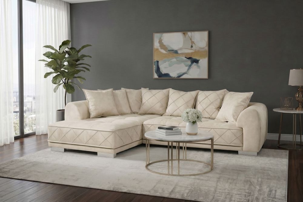 Modernes XXL Ecksofa DECADENCIA 320cm beige Samt Bigsofa inkl. Kissen
