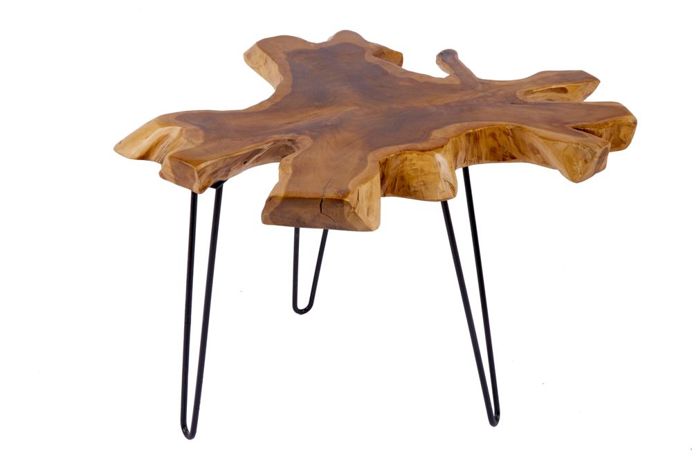 Einzigartiger Beistelltisch WILD 60cm Teakholz Baumscheibe Couchtisch