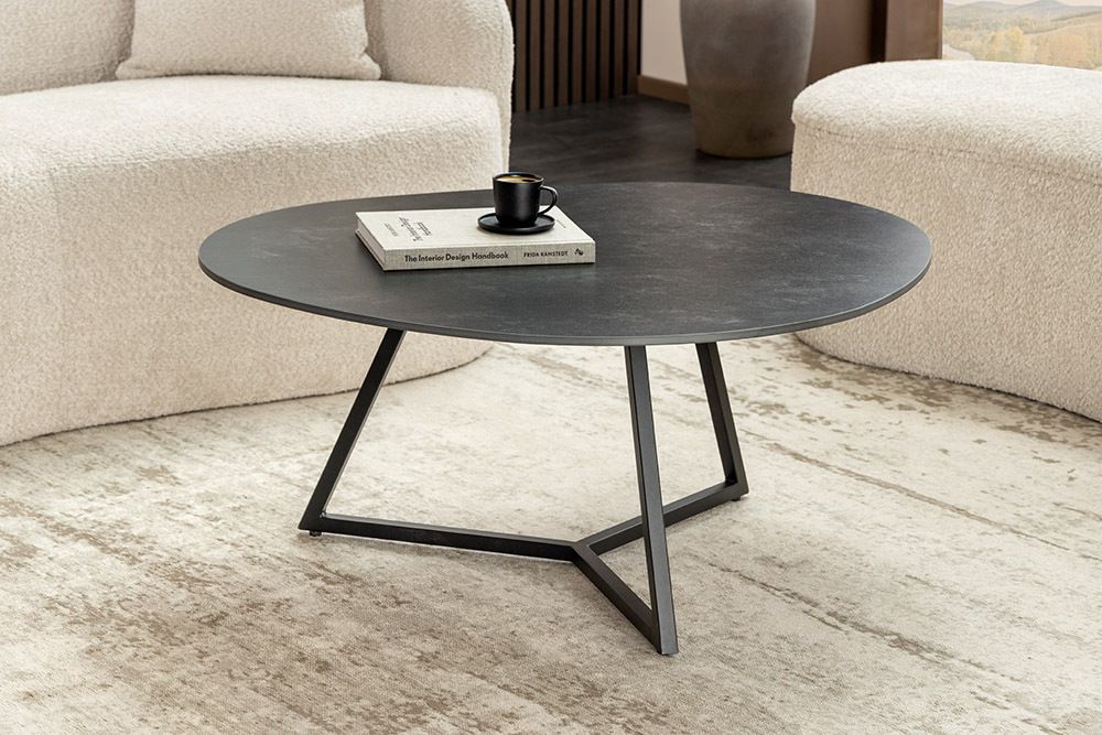 Design Couchtisch MARVELOUS 90cm anthrazit Marmor Keramik schwarzes Metall