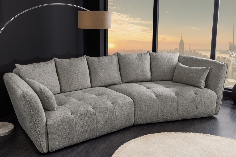 Modernes Big Sofa ROYAL 295cm grau Bouclé Federkern XXL-Couch inkl. Kissen