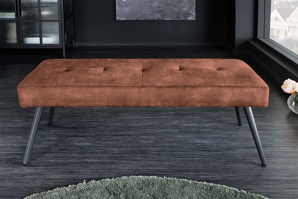 Design Sitzbank BOUTIQUE 100cm rostbraun Samt schwarze Metallbeine Polsterbank