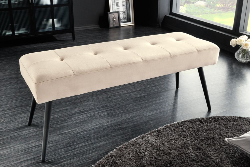 Design Sitzbank BOUTIQUE 100cm champagner Samt schwarze Metallbeine
