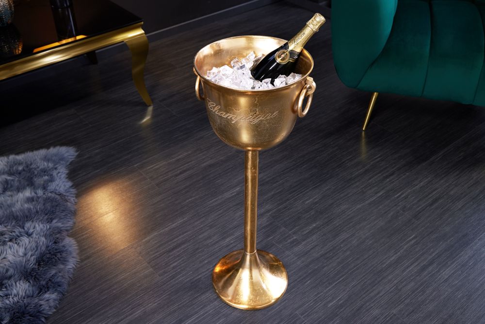 Dekorativer Sektkühler CHAMPAGNE 80cm antik gold handmade Metall Flaschenkühler