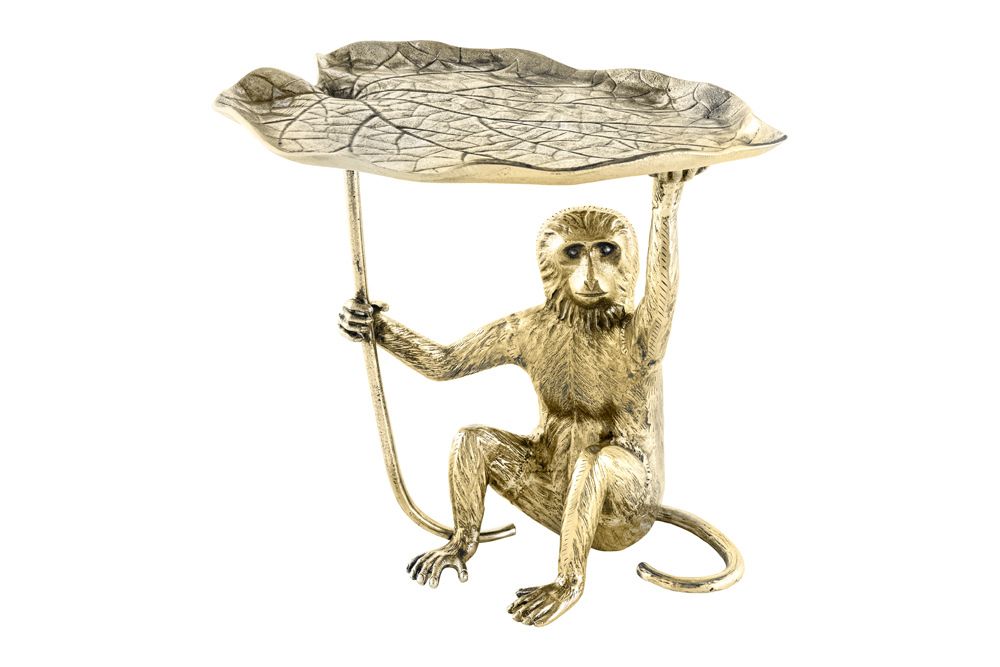 Design Beistelltisch WILDLIFE MONKEY 60cm gold antik Metall handmade