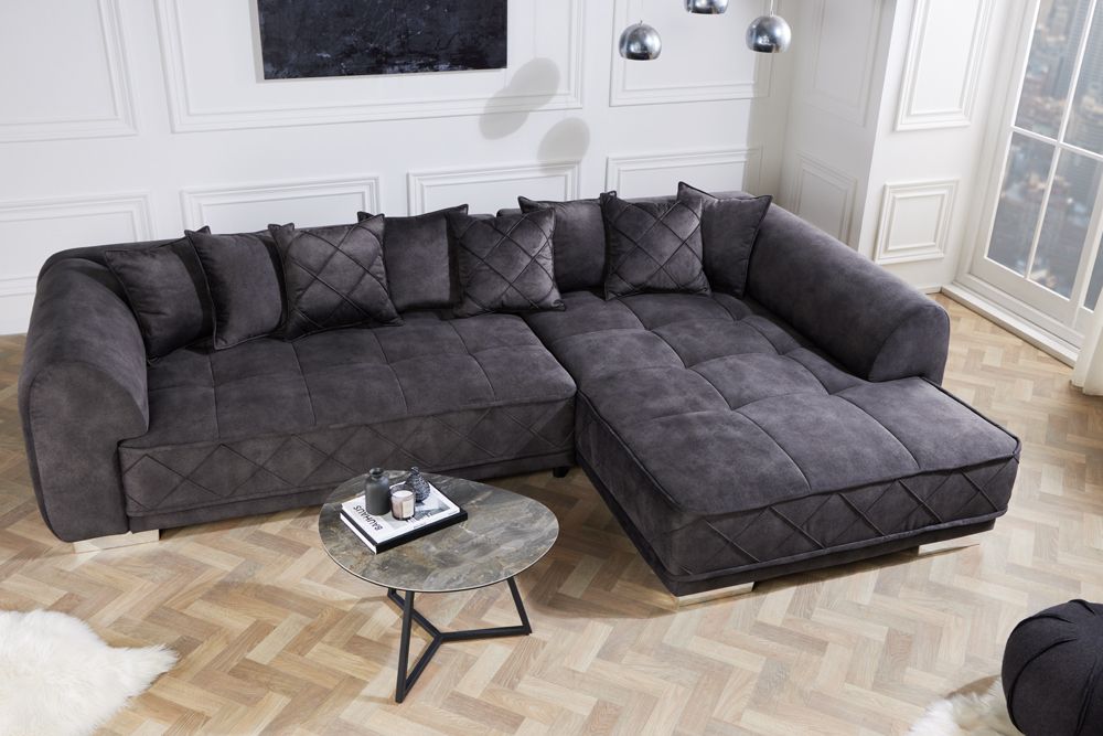 Modernes XXL Ecksofa DECADENCIA 320cm dunkelgrau Samt inkl. Kissen Bigsofa