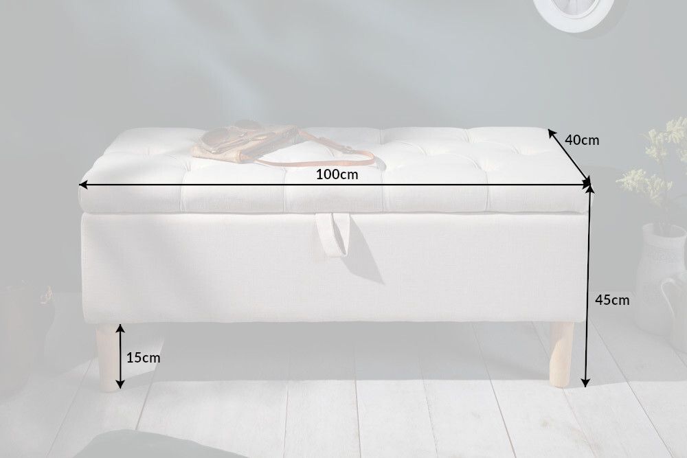 Chesterfield Truhenbank CASTLE 100cm Sitzbank beige Landhausstil mit Stauraum
