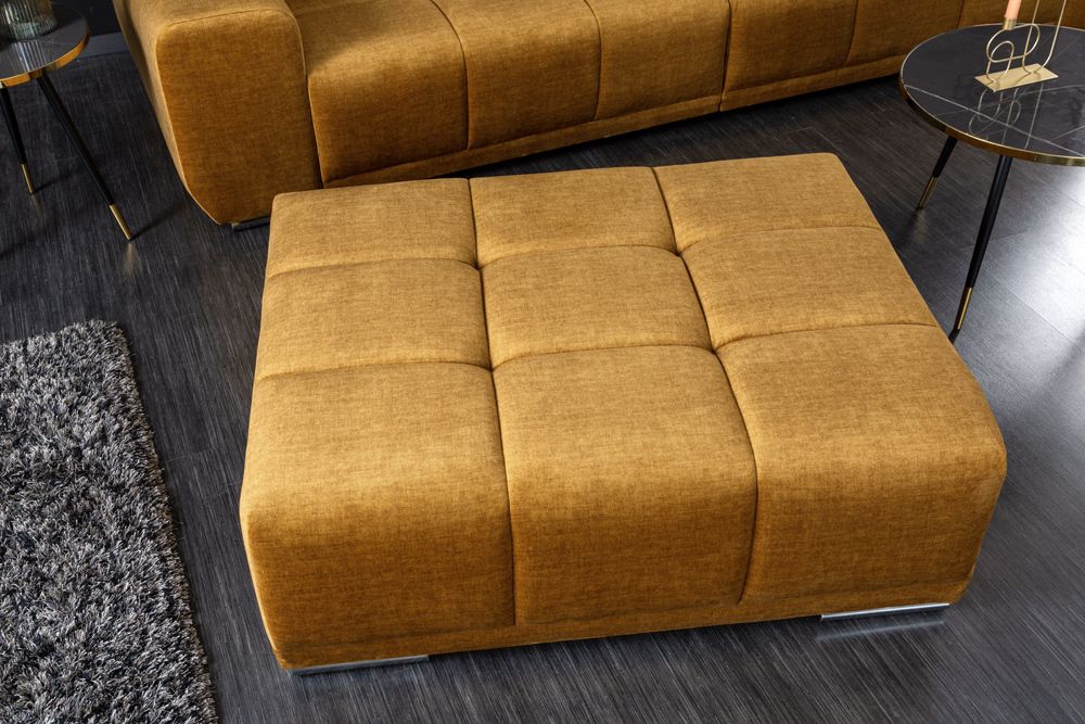 Extravaganter Hocker ELEGANCIA 110cm senfgelb Vogue Velours Samt mit Ziersteppung