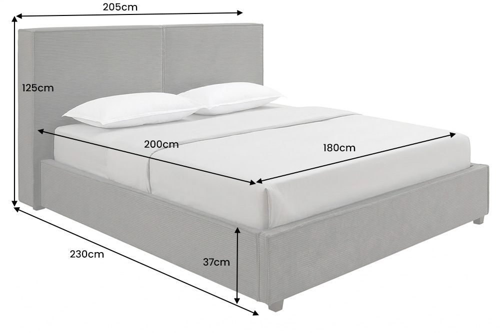 Komfortables Boxbett ROCCO 180x200cm dunkelgrau Cord mit Stauraum und Lattenrost