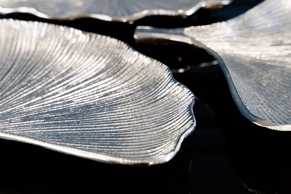 Dekoratives Schalen 3er Set GINKGO 30cm silber handmade Metall