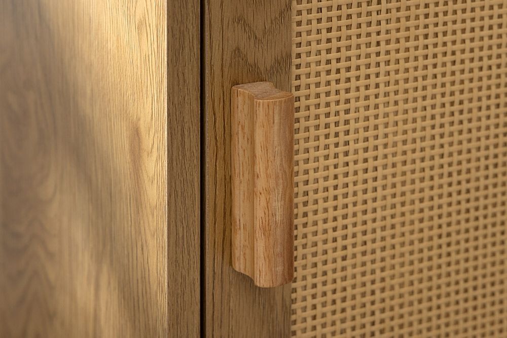 Design Nachttisch VIENNA 60cm natur Rattan Geflecht Beistelltisch mit Stauraum