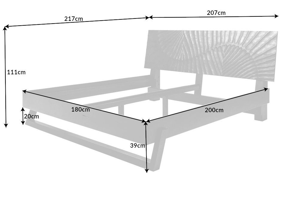 Design Bett SCORPION 180x200cm schwarz Mangoholz 3D Schnitzerei Massivholz Doppelbett