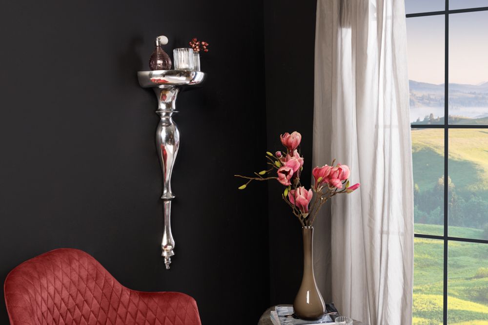 Barocke Wandkonsole SCALA 60cm silber Aluminium Wandregal