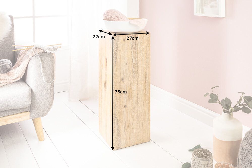 Massivholz Dekosäule COLUMNA 75cm Akazie teakgrau gekälkt Beistelltisch