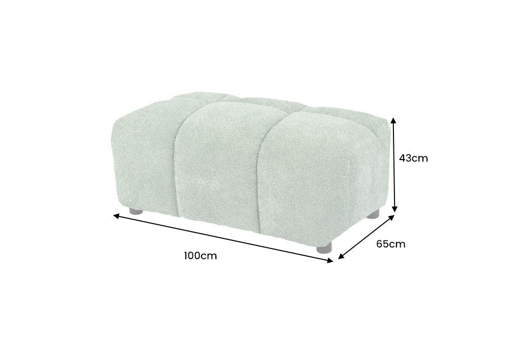 Moderner Hocker CLOUD 100cm salbei Bouclé Federkern Fußhocker Sitzhocker