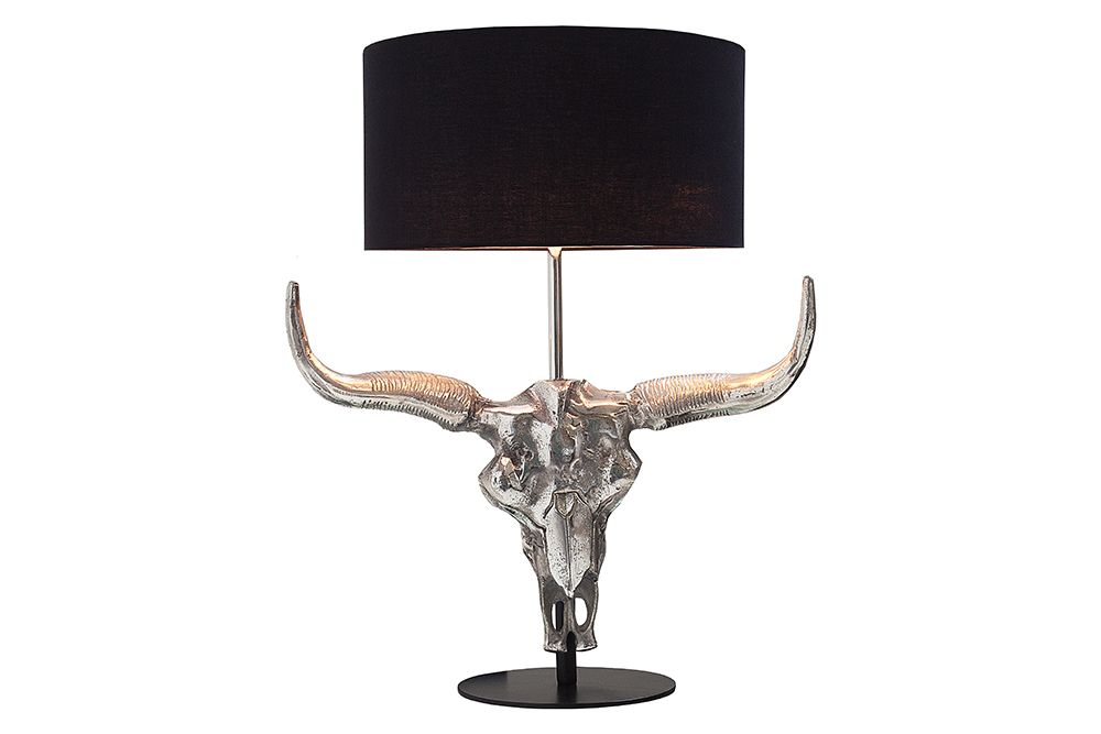 Extravagante Tischlampe EL TORO 68cm schwarz Stierkopf Tischleuchte