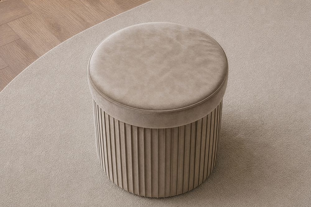 Runder Hocker ÉLAN 40cm champagner greige Samt faltbar mit Stauraum