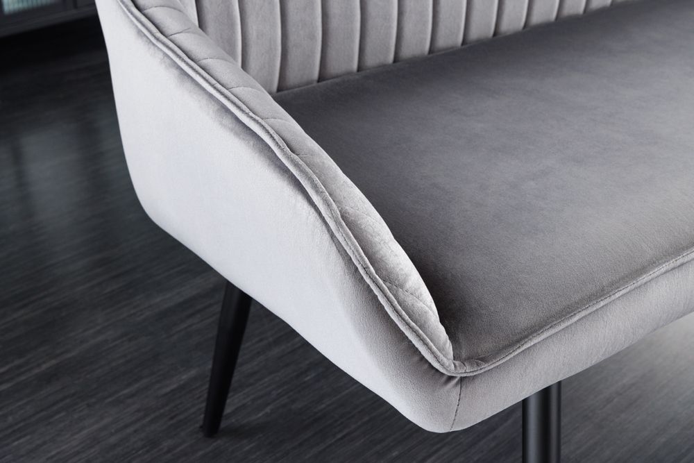 Design Sitzbank TURIN 160cm silbergrau Samt schwarz Metall Armlehne