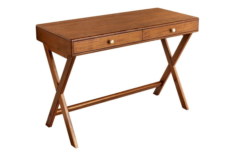 Stilvoller Konsolentisch SECRETARIO 110cm braun Akazie gold mit Schubladen