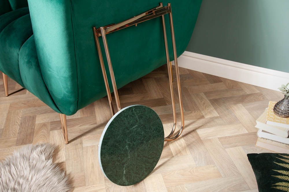 Handgearbeiteter Beistelltisch NOBLE I 35cm grün Marmor abnehmbare Tischplatte rund