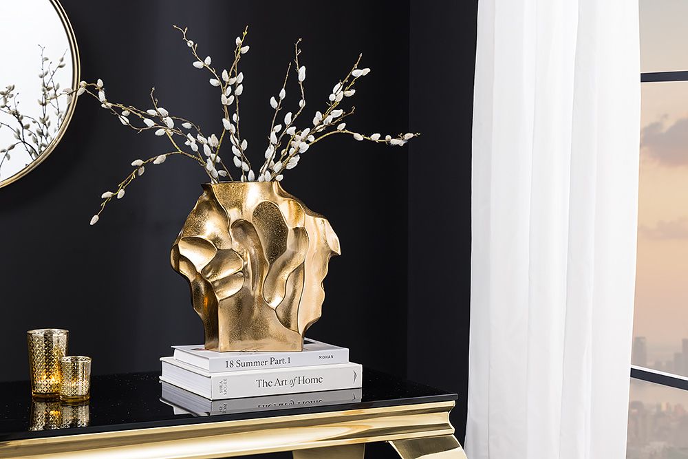 Handgefertigte Vase LIQUID 30cm gold Metall Hammerschlag Design