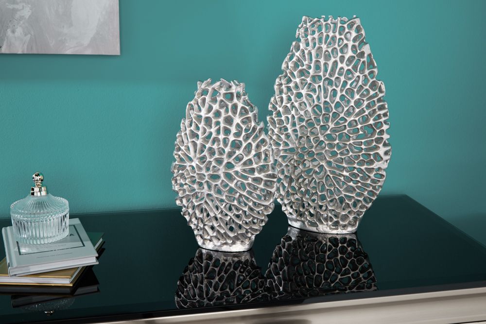 Filigranes Vasen 2er Set ABSTRACT LEAF 40cm silber Metall Handarbeit Blumenvase