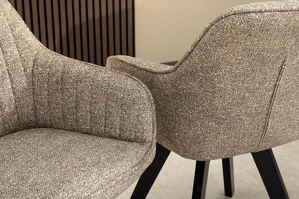 Design Stuhl LIVORNO taupe Strukturstoff schwarz Massivholz drehbar Auto-Return-Funktion