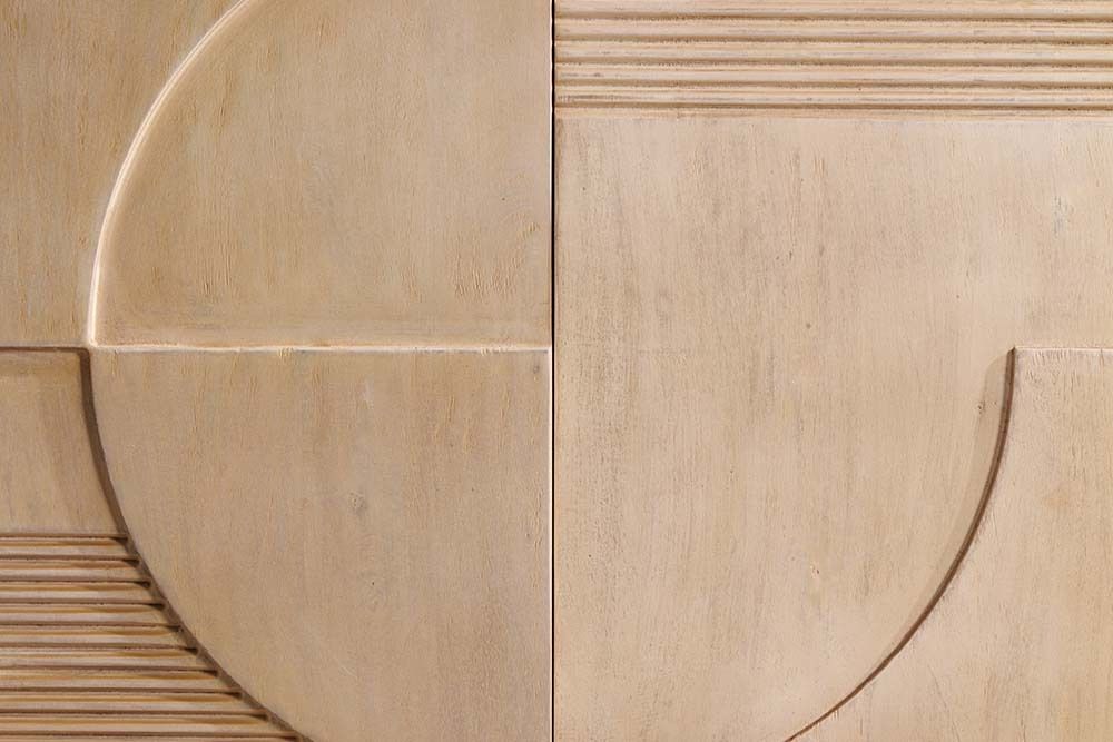 Massives Sideboard ART DECO 170cm weiß gekälkt Mangoholz 3D-Front handmade